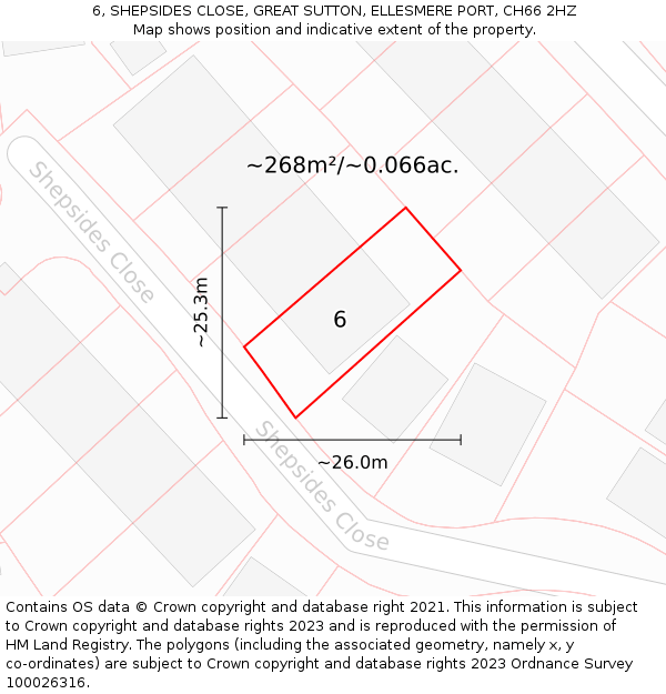6, SHEPSIDES CLOSE, GREAT SUTTON, ELLESMERE PORT, CH66 2HZ: Plot and title map