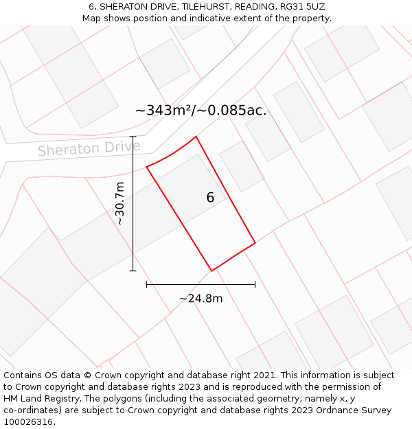 6, SHERATON DRIVE, TILEHURST, READING, RG31 5UZ: Plot and title map
