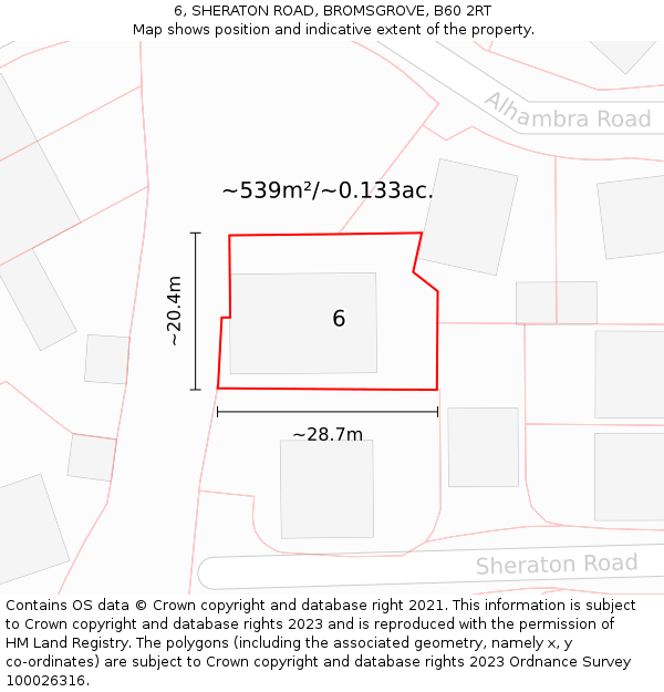 6, SHERATON ROAD, BROMSGROVE, B60 2RT: Plot and title map