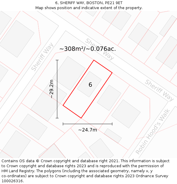 6, SHERIFF WAY, BOSTON, PE21 9ET: Plot and title map