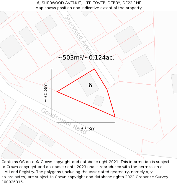 6, SHERWOOD AVENUE, LITTLEOVER, DERBY, DE23 1NF: Plot and title map
