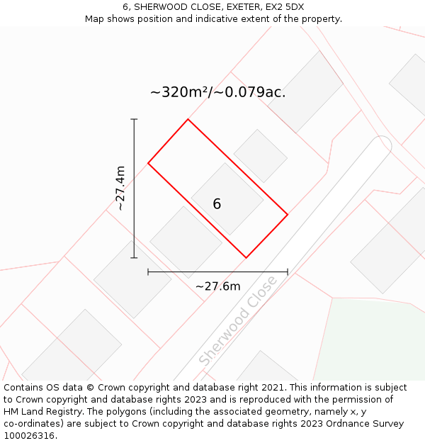 6, SHERWOOD CLOSE, EXETER, EX2 5DX: Plot and title map