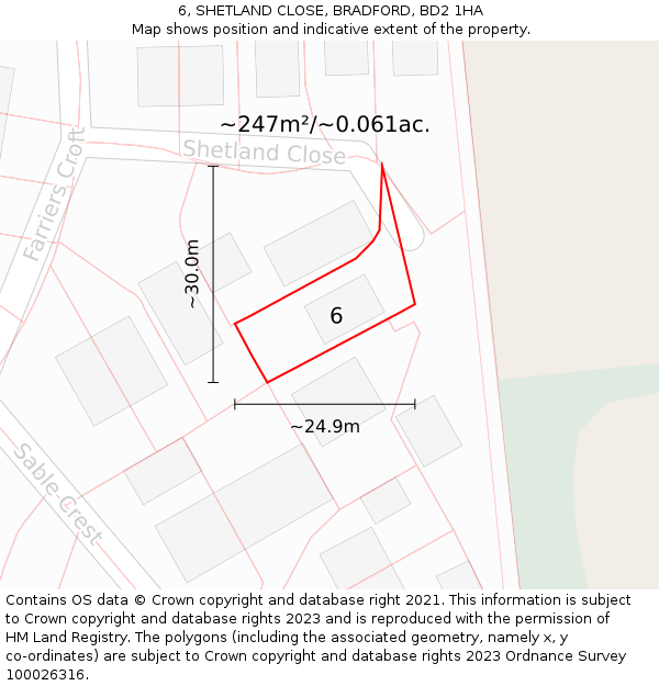 6, SHETLAND CLOSE, BRADFORD, BD2 1HA: Plot and title map