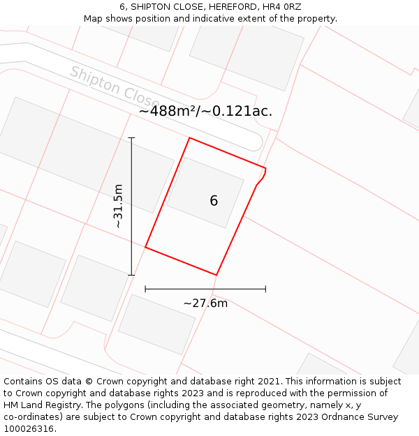 6, SHIPTON CLOSE, HEREFORD, HR4 0RZ: Plot and title map