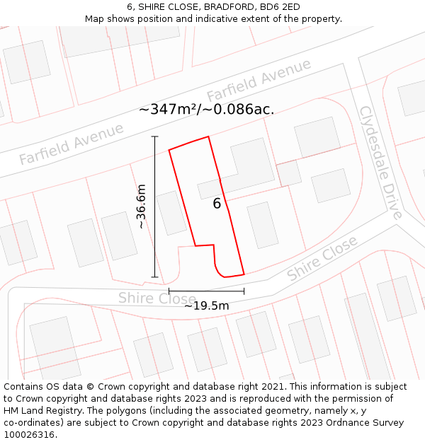 6, SHIRE CLOSE, BRADFORD, BD6 2ED: Plot and title map
