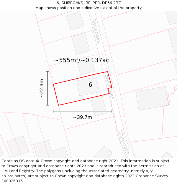 6, SHIREOAKS, BELPER, DE56 2BZ: Plot and title map