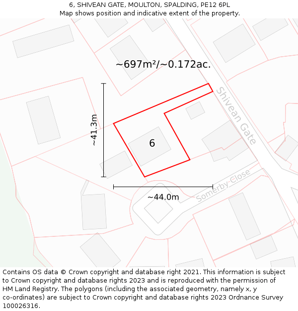 6, SHIVEAN GATE, MOULTON, SPALDING, PE12 6PL: Plot and title map