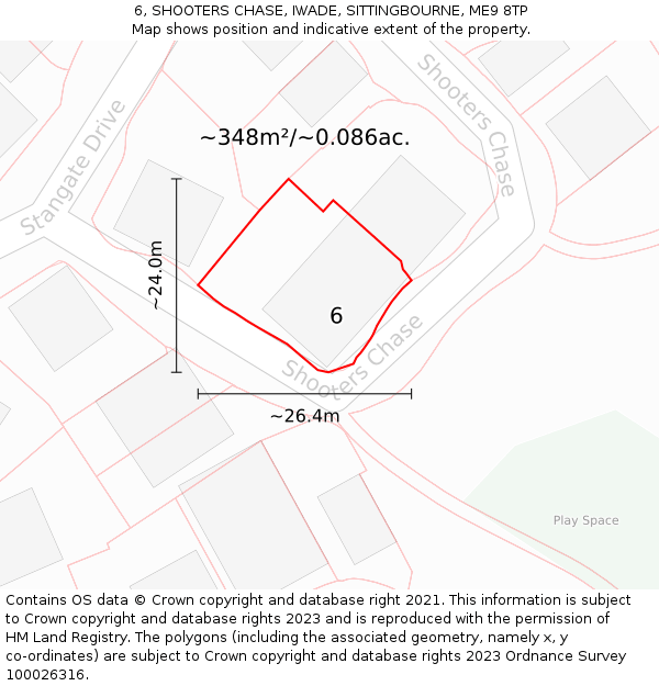 6, SHOOTERS CHASE, IWADE, SITTINGBOURNE, ME9 8TP: Plot and title map