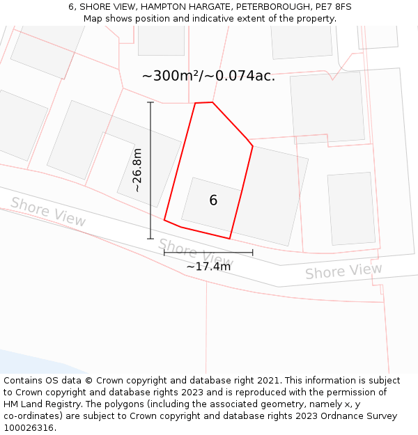 6, SHORE VIEW, HAMPTON HARGATE, PETERBOROUGH, PE7 8FS: Plot and title map