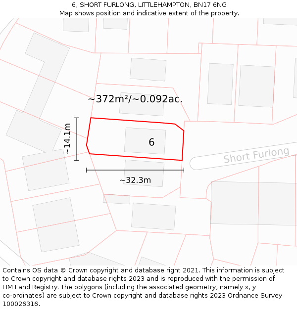 6, SHORT FURLONG, LITTLEHAMPTON, BN17 6NG: Plot and title map