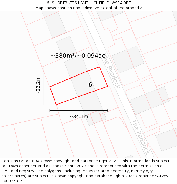 6, SHORTBUTTS LANE, LICHFIELD, WS14 9BT: Plot and title map