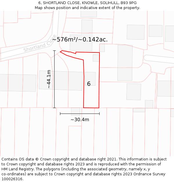 6, SHORTLAND CLOSE, KNOWLE, SOLIHULL, B93 9PG: Plot and title map