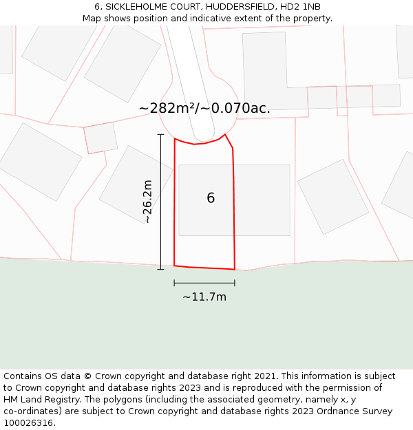 6, SICKLEHOLME COURT, HUDDERSFIELD, HD2 1NB: Plot and title map