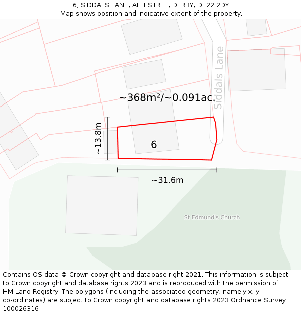 6, SIDDALS LANE, ALLESTREE, DERBY, DE22 2DY: Plot and title map