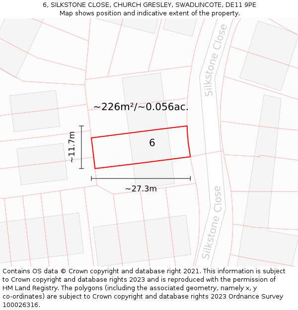 6, SILKSTONE CLOSE, CHURCH GRESLEY, SWADLINCOTE, DE11 9PE: Plot and title map