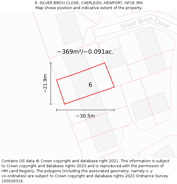 6, SILVER BIRCH CLOSE, CAERLEON, NEWPORT, NP18 3RX: Plot and title map