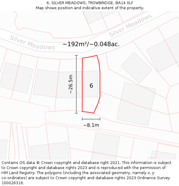 6, SILVER MEADOWS, TROWBRIDGE, BA14 0LF: Plot and title map