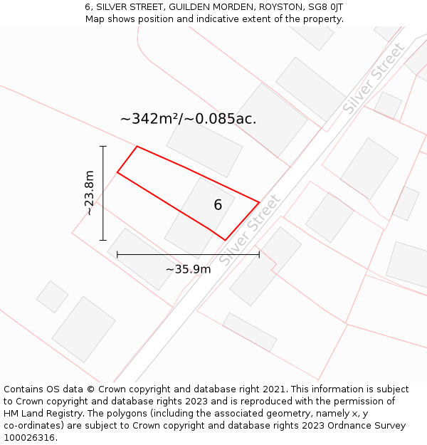 6, SILVER STREET, GUILDEN MORDEN, ROYSTON, SG8 0JT: Plot and title map