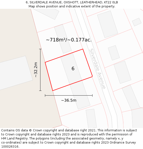 6, SILVERDALE AVENUE, OXSHOTT, LEATHERHEAD, KT22 0LB: Plot and title map