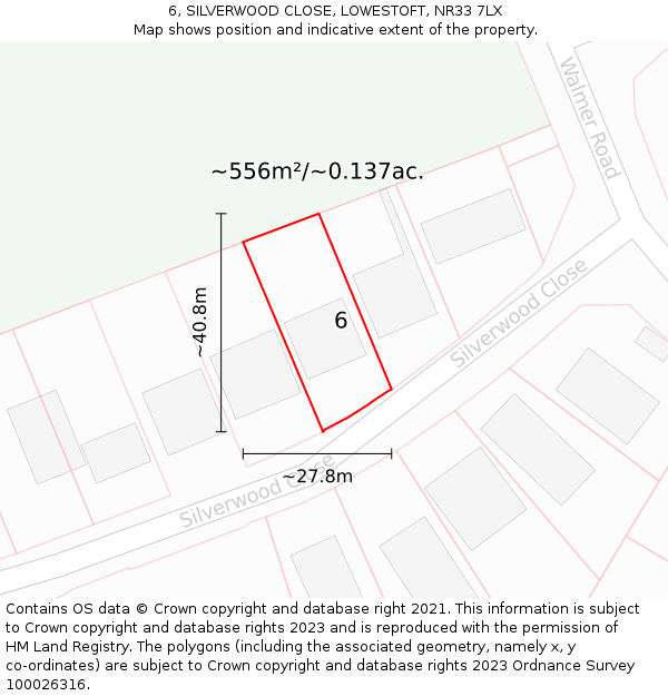6, SILVERWOOD CLOSE, LOWESTOFT, NR33 7LX: Plot and title map