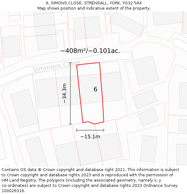 6, SIMONS CLOSE, STRENSALL, YORK, YO32 5AX: Plot and title map