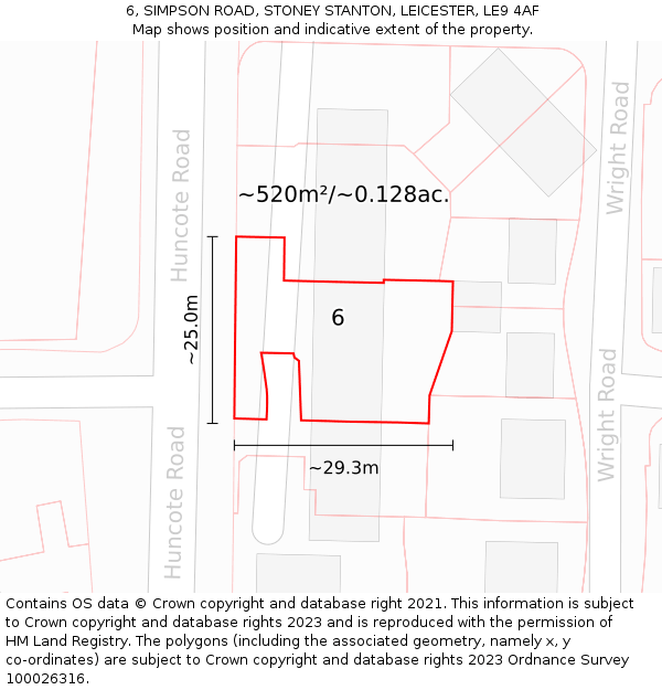 6, SIMPSON ROAD, STONEY STANTON, LEICESTER, LE9 4AF: Plot and title map