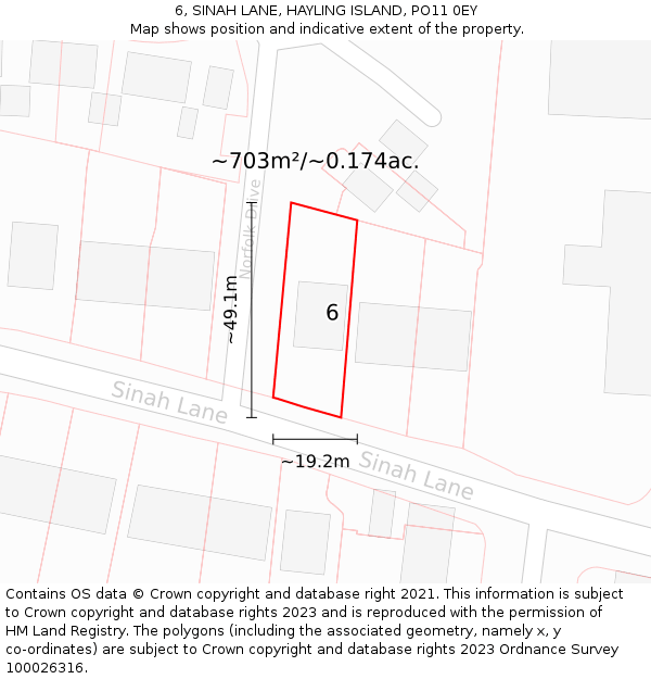 6, SINAH LANE, HAYLING ISLAND, PO11 0EY: Plot and title map