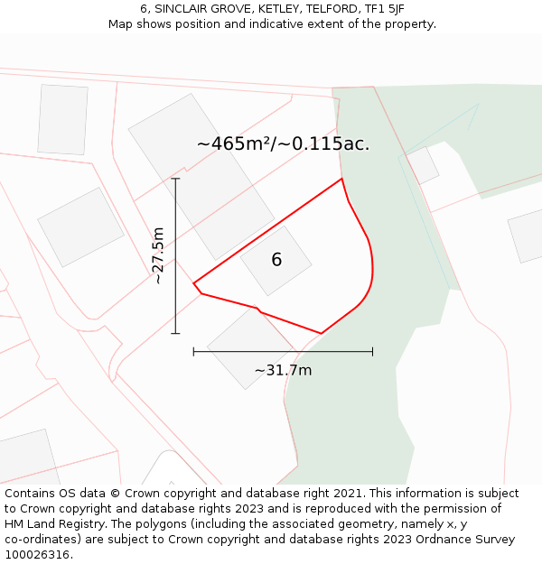 6, SINCLAIR GROVE, KETLEY, TELFORD, TF1 5JF: Plot and title map
