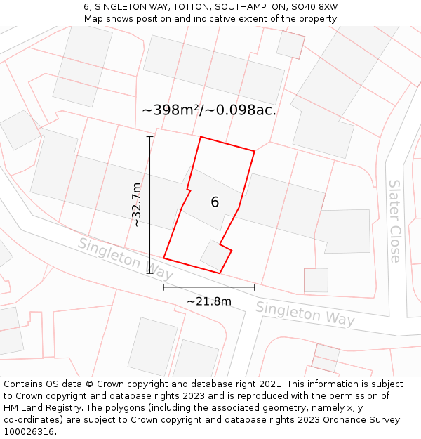 6, SINGLETON WAY, TOTTON, SOUTHAMPTON, SO40 8XW: Plot and title map