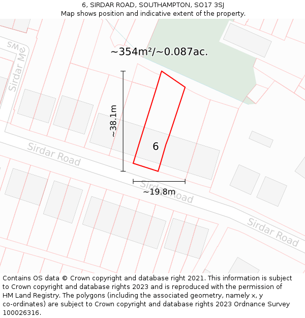6, SIRDAR ROAD, SOUTHAMPTON, SO17 3SJ: Plot and title map