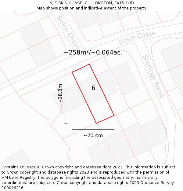 6, SISKIN CHASE, CULLOMPTON, EX15 1UD: Plot and title map