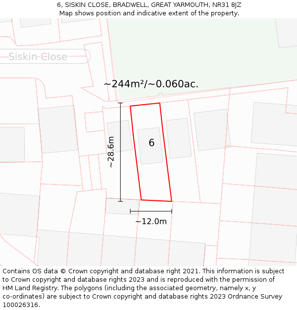 6, SISKIN CLOSE, BRADWELL, GREAT YARMOUTH, NR31 8JZ: Plot and title map