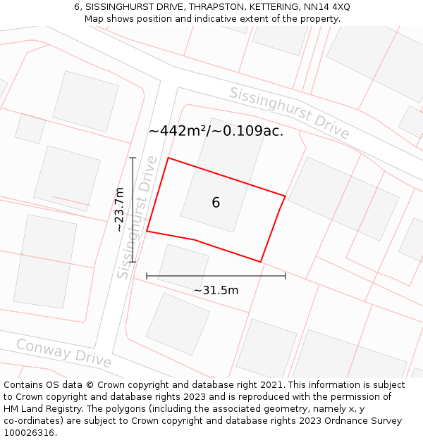 6, SISSINGHURST DRIVE, THRAPSTON, KETTERING, NN14 4XQ: Plot and title map