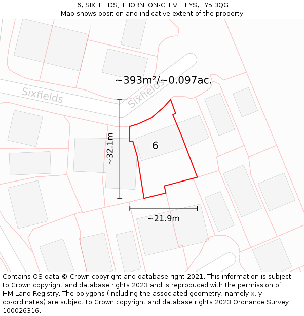 6, SIXFIELDS, THORNTON-CLEVELEYS, FY5 3QG: Plot and title map
