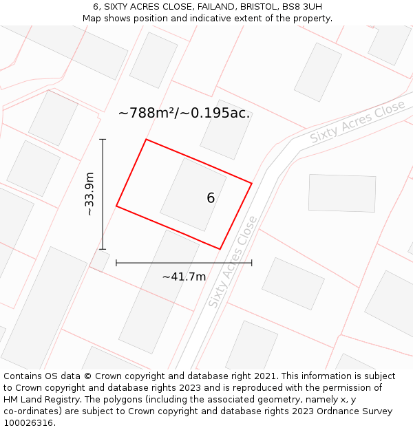 6, SIXTY ACRES CLOSE, FAILAND, BRISTOL, BS8 3UH: Plot and title map