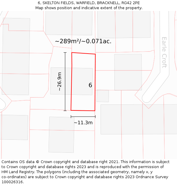 6, SKELTON FIELDS, WARFIELD, BRACKNELL, RG42 2PE: Plot and title map