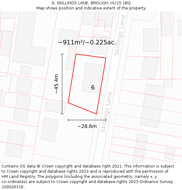 6, SKILLINGS LANE, BROUGH, HU15 1BQ: Plot and title map