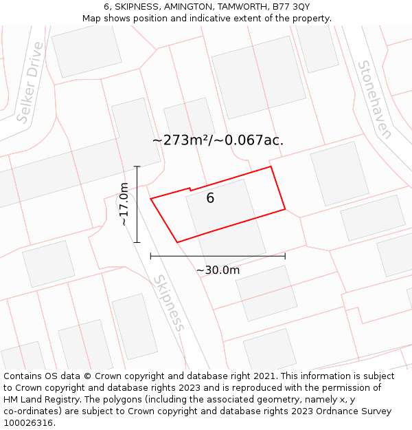 6, SKIPNESS, AMINGTON, TAMWORTH, B77 3QY: Plot and title map