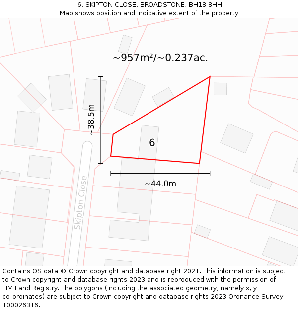 6, SKIPTON CLOSE, BROADSTONE, BH18 8HH: Plot and title map