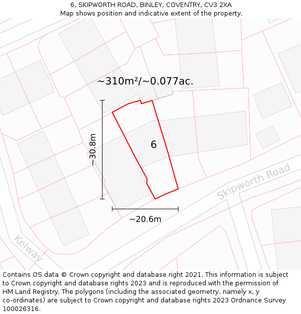 6, SKIPWORTH ROAD, BINLEY, COVENTRY, CV3 2XA: Plot and title map