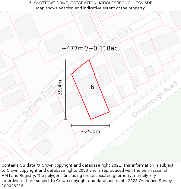 6, SKOTTOWE DRIVE, GREAT AYTON, MIDDLESBROUGH, TS9 6DR: Plot and title map