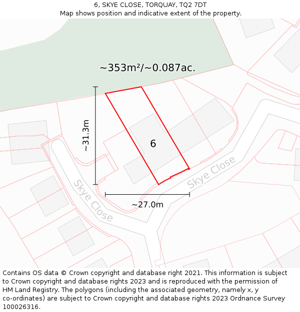 6, SKYE CLOSE, TORQUAY, TQ2 7DT: Plot and title map