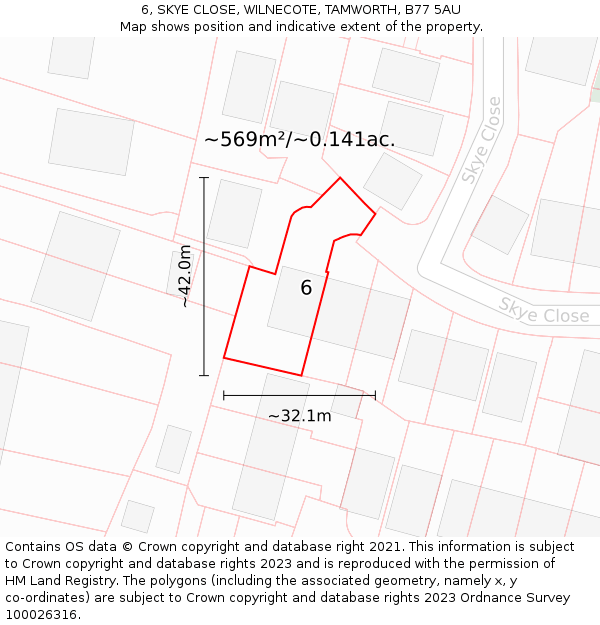 6, SKYE CLOSE, WILNECOTE, TAMWORTH, B77 5AU: Plot and title map