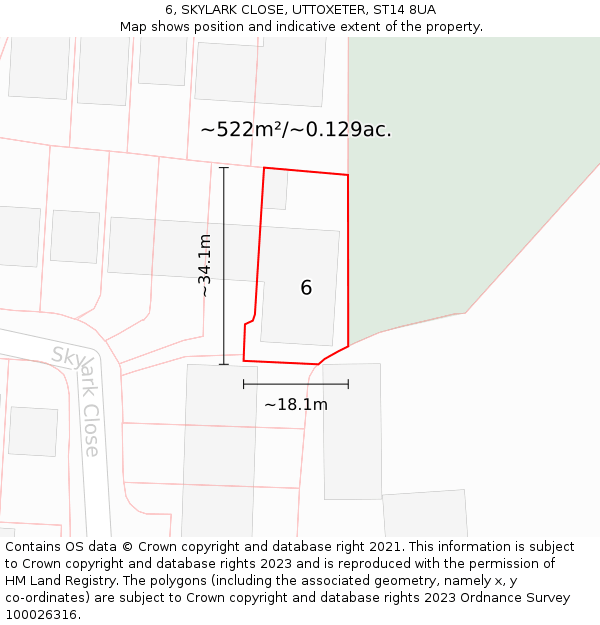 6, SKYLARK CLOSE, UTTOXETER, ST14 8UA: Plot and title map