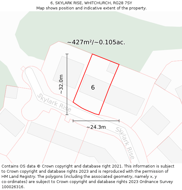 6, SKYLARK RISE, WHITCHURCH, RG28 7SY: Plot and title map