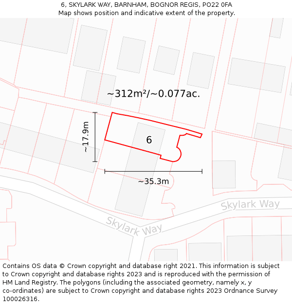 6, SKYLARK WAY, BARNHAM, BOGNOR REGIS, PO22 0FA: Plot and title map
