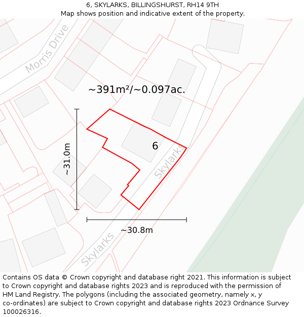 6, SKYLARKS, BILLINGSHURST, RH14 9TH: Plot and title map