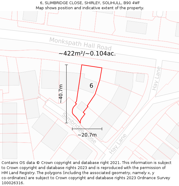 6, SLIMBRIDGE CLOSE, SHIRLEY, SOLIHULL, B90 4WF: Plot and title map
