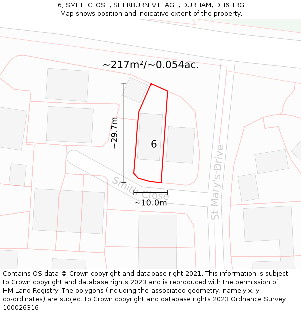 6, SMITH CLOSE, SHERBURN VILLAGE, DURHAM, DH6 1RG: Plot and title map