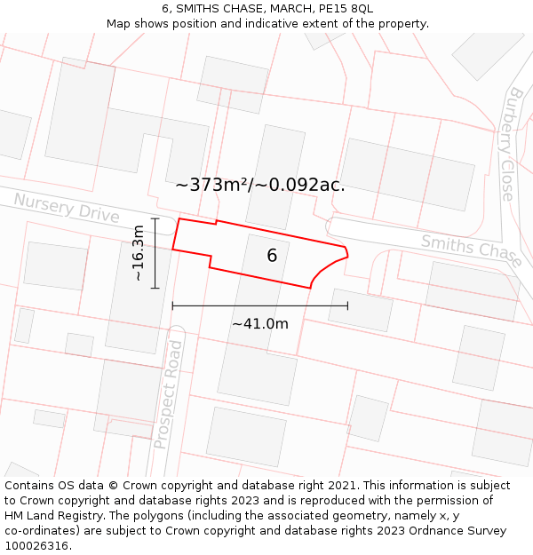 6, SMITHS CHASE, MARCH, PE15 8QL: Plot and title map